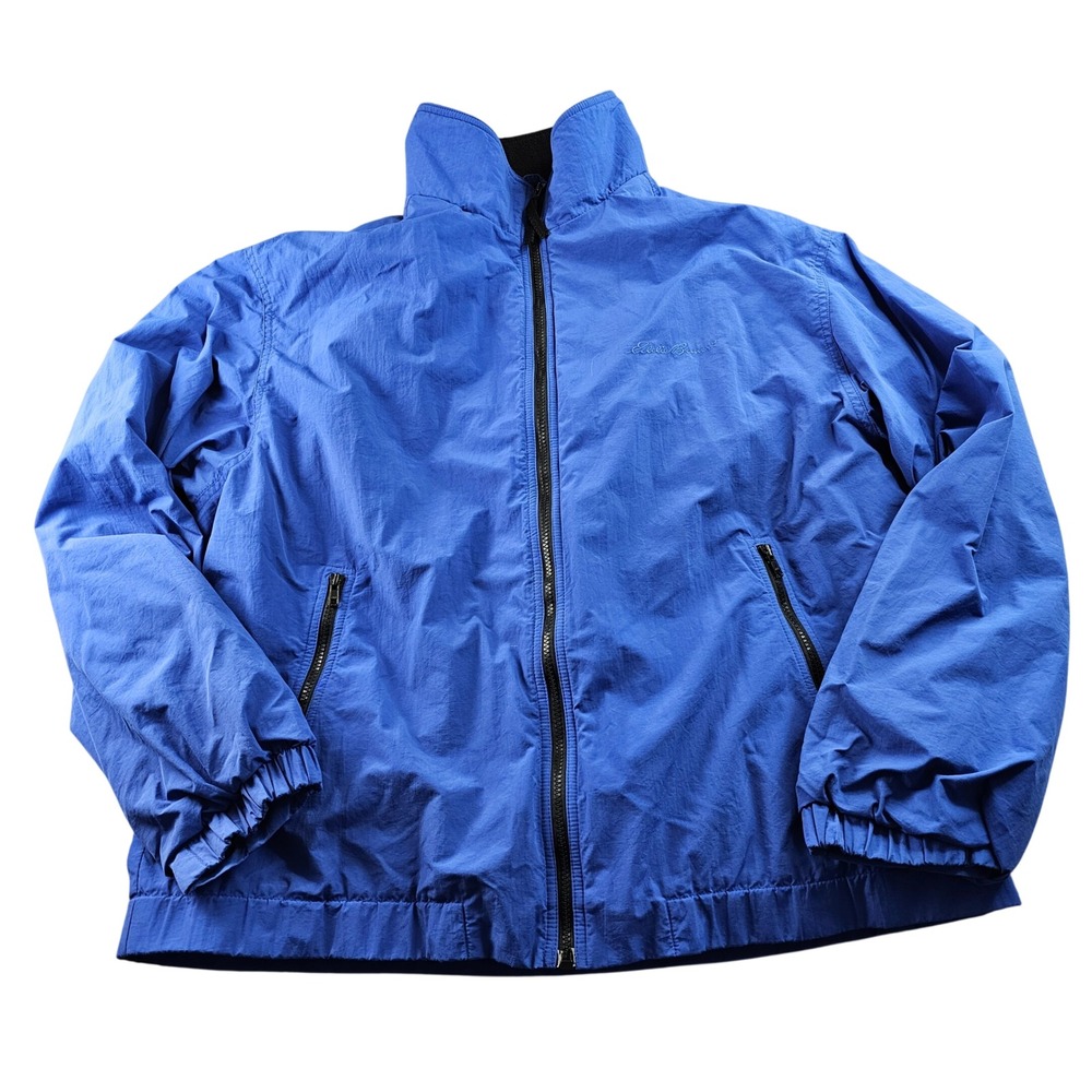 Eddie Bauer Windbreaker Jacket Mens XL Blue Fleece Lined Nylon Polartec Full Zip